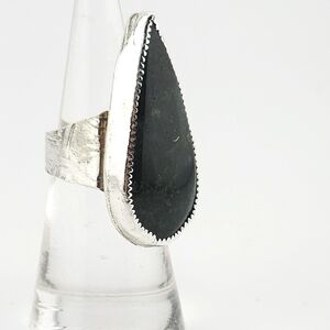 MOSS AGATE 1.5" TEARDROP RING HANDMADE IN RECYCLE STERLING SILVER SZ. 6